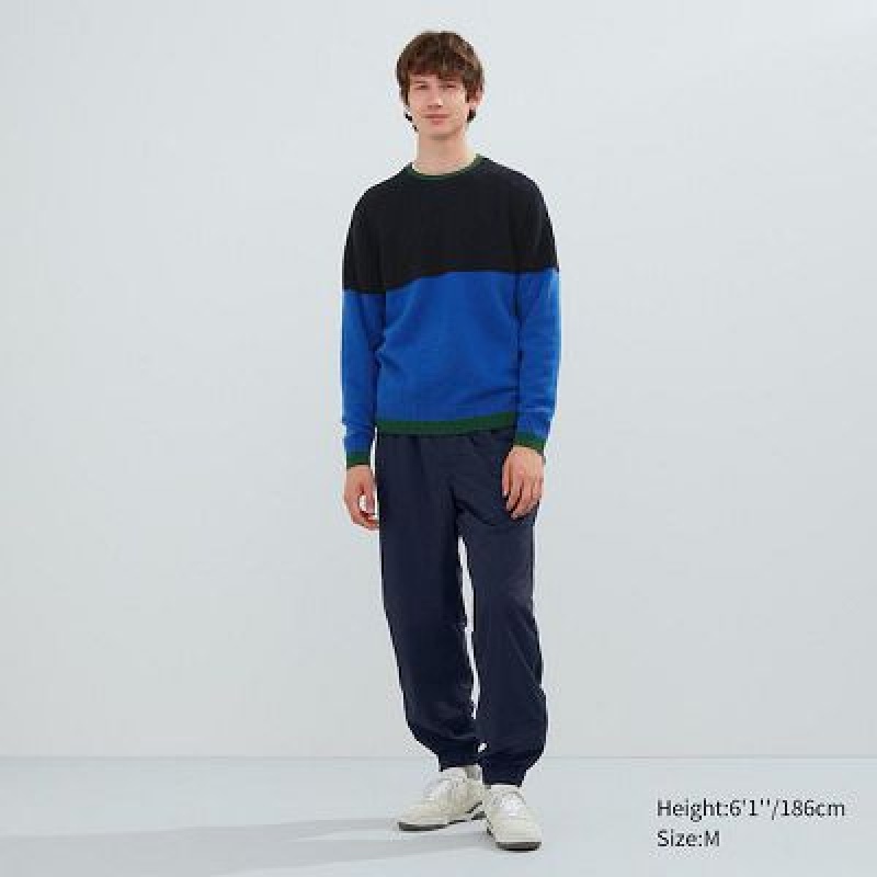 Suéteres Uniqlo Premium Lambswool Crew Neck Long-Sleeve Hombre Azul Marino | 47251_PE