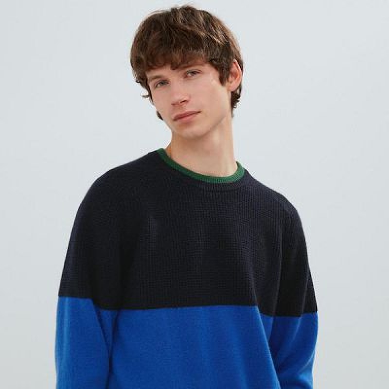 Suéteres Uniqlo Premium Lambswool Crew Neck Long-Sleeve Hombre Azul Marino | 47251_PE