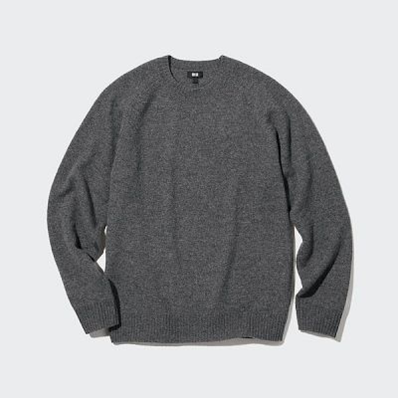 Suéteres Uniqlo Premium Lambswool Crew Neck Long Sleeve Hombre Gris | 279451_PE