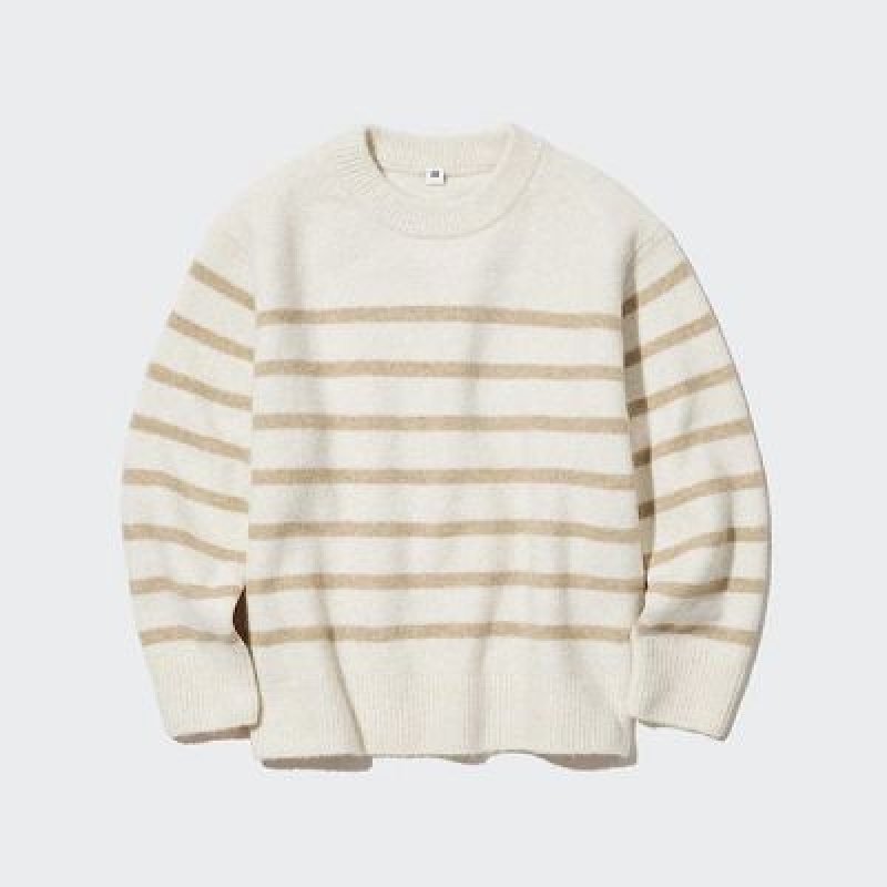 Suéteres Uniqlo Souffle Yarn A Rayas Long-Sleeve Niños Blancas | 581094_PE