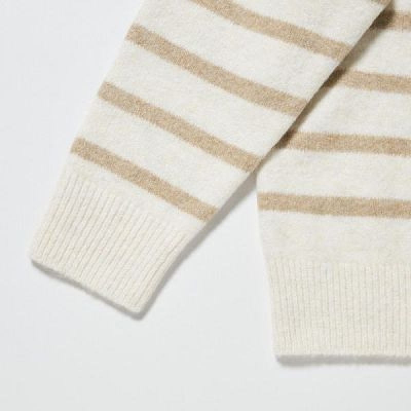 Suéteres Uniqlo Souffle Yarn A Rayas Long-Sleeve Niños Blancas | 581094_PE