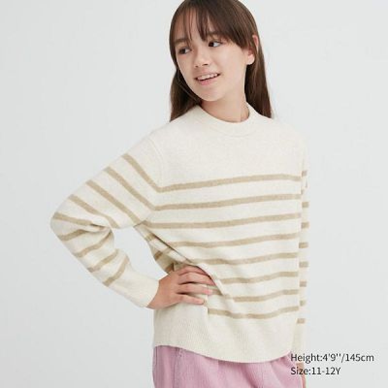 Suéteres Uniqlo Souffle Yarn A Rayas Long-Sleeve Niños Blancas | 581094_PE