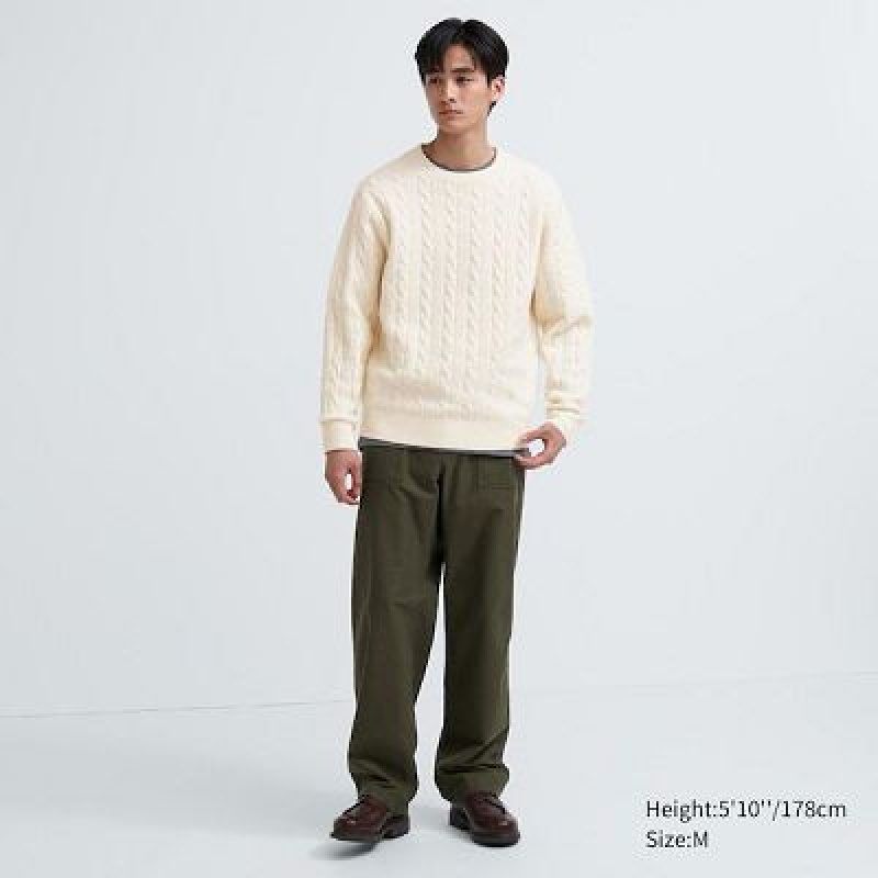 Suéteres Uniqlo Souffle Yarn Cable Crew Neck Mujer Blancas | 201437_PE