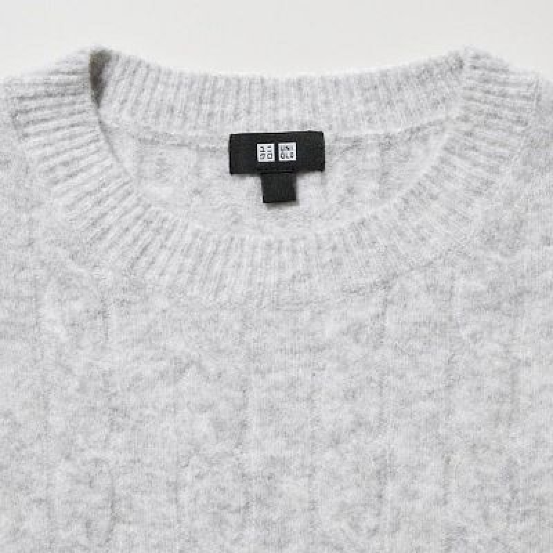 Suéteres Uniqlo Souffle Yarn Cable Crew Neck Mujer Beige | 128694_PE