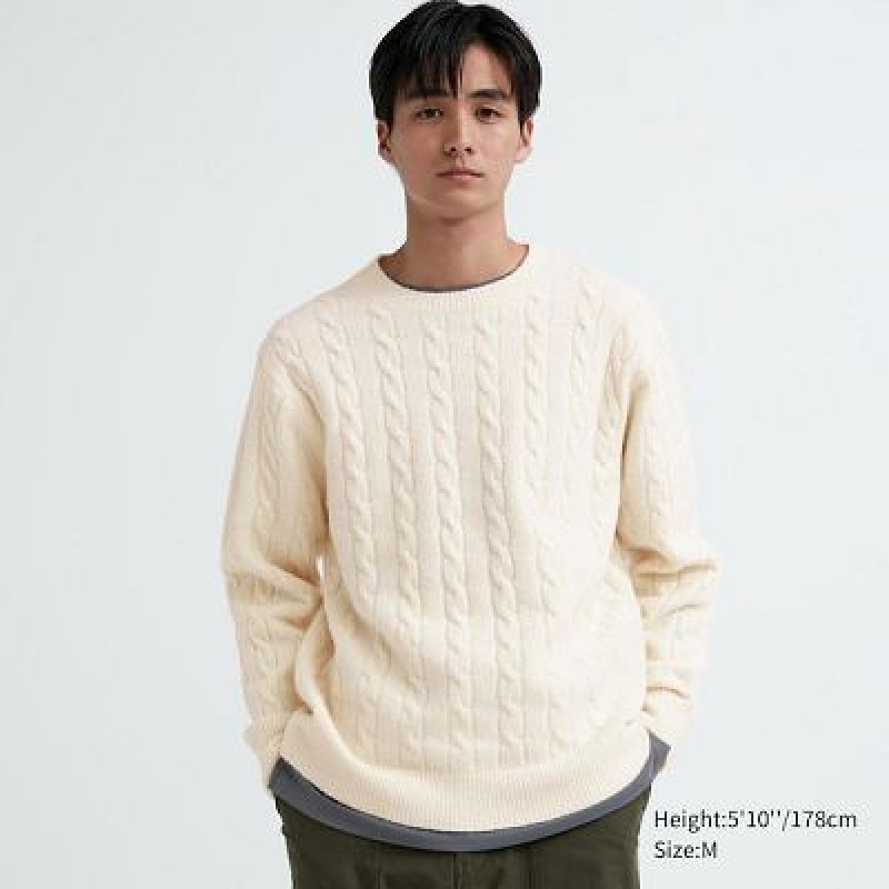 Suéteres Uniqlo Souffle Yarn Cable Crew Neck Hombre Blancas | 147326_PE