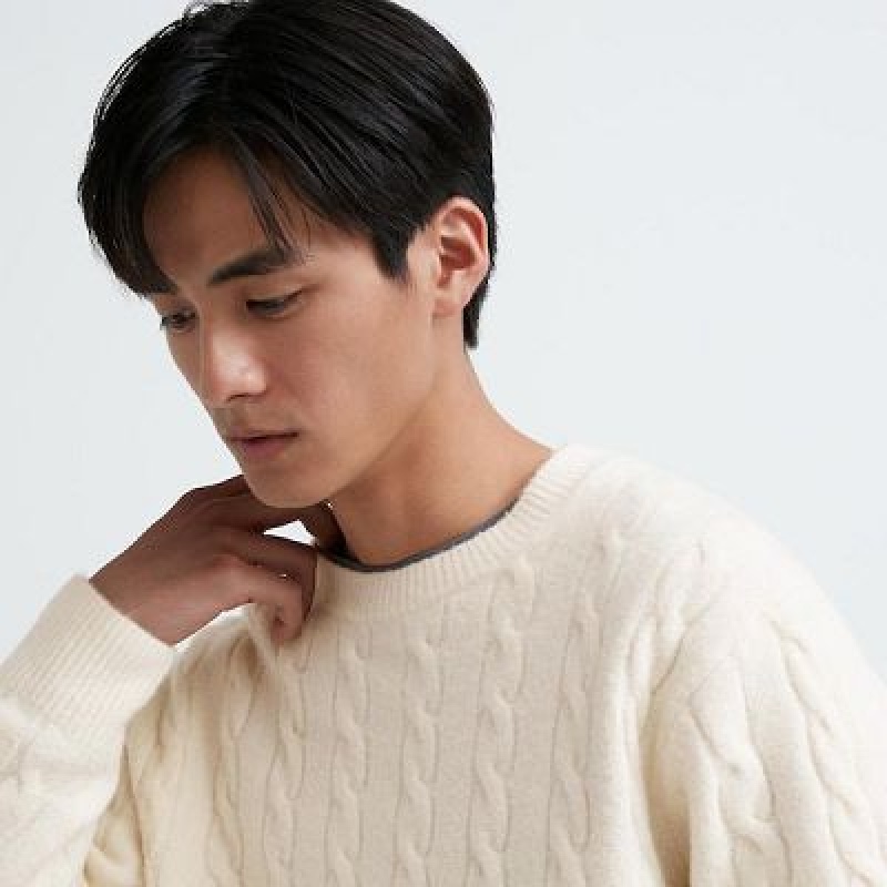 Suéteres Uniqlo Souffle Yarn Cable Crew Neck Hombre Gris | 976412_PE