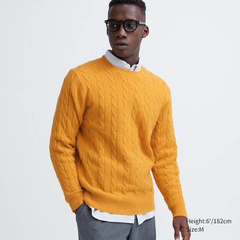 Suéteres Uniqlo Souffle Yarn Cable Crew Neck Hombre Amarillo | 163450_PE