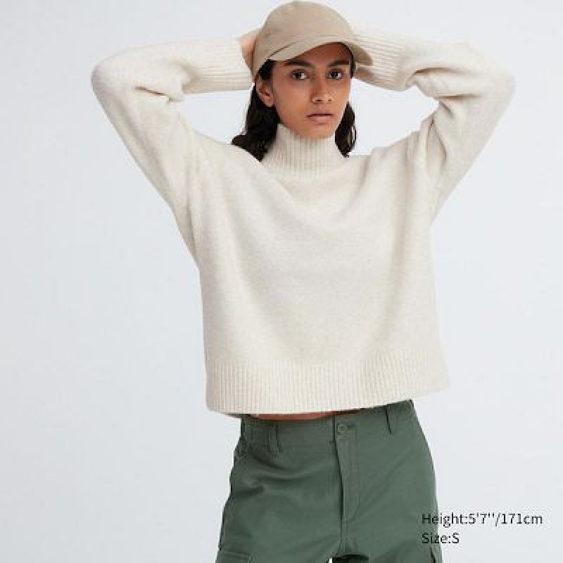 Suéteres Uniqlo Souffle Yarn High Neck Long-Sleeve Mujer Blancas | 173896_PE