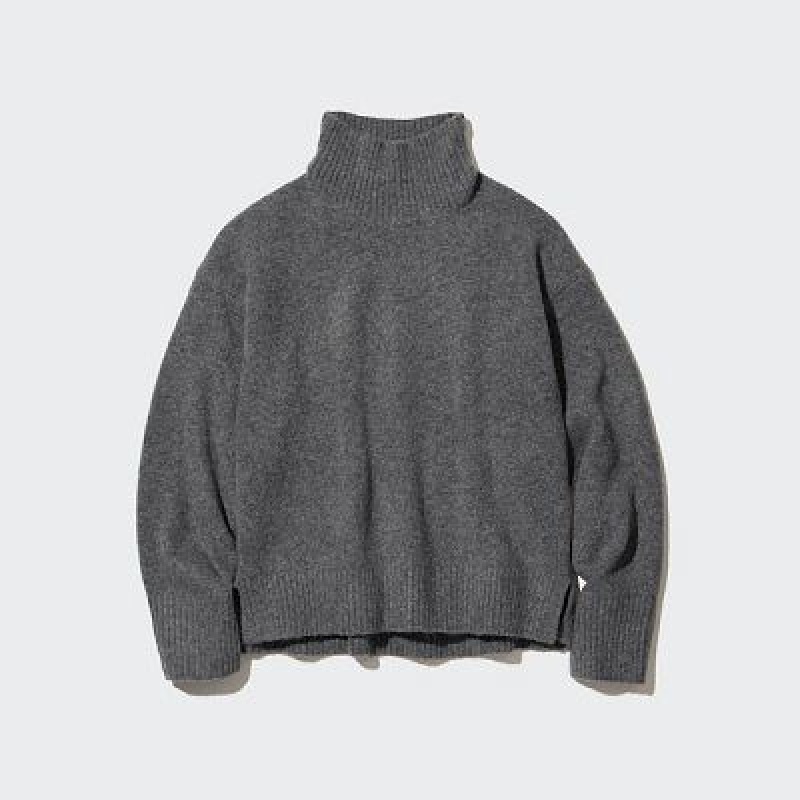 Suéteres Uniqlo Souffle Yarn High Neck Long-Sleeve Mujer Gris | 23679_PE