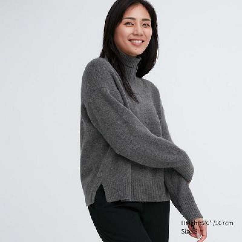 Suéteres Uniqlo Souffle Yarn High Neck Long-Sleeve Mujer Gris | 23679_PE