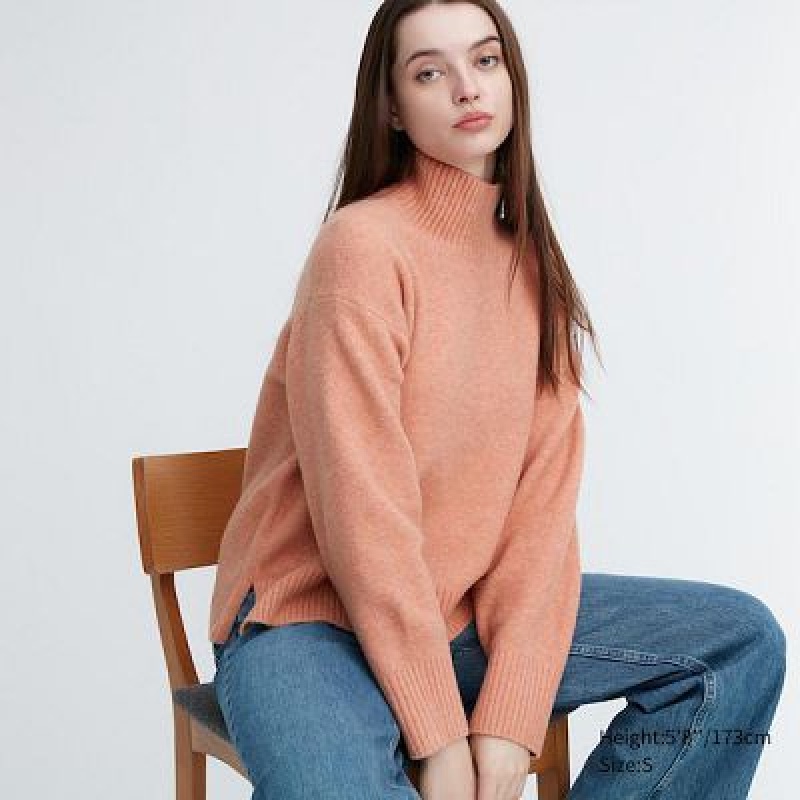 Suéteres Uniqlo Souffle Yarn High Neck Long-Sleeve Mujer Rosas | 732065_PE