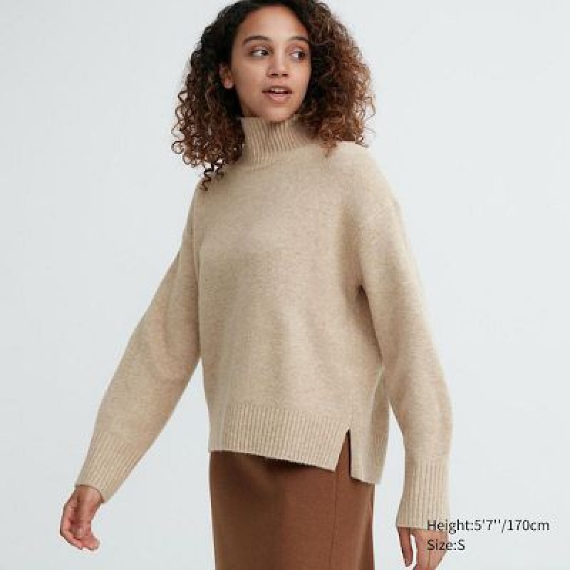 Suéteres Uniqlo Souffle Yarn High Neck Long-Sleeve Mujer Beige | 231584_PE