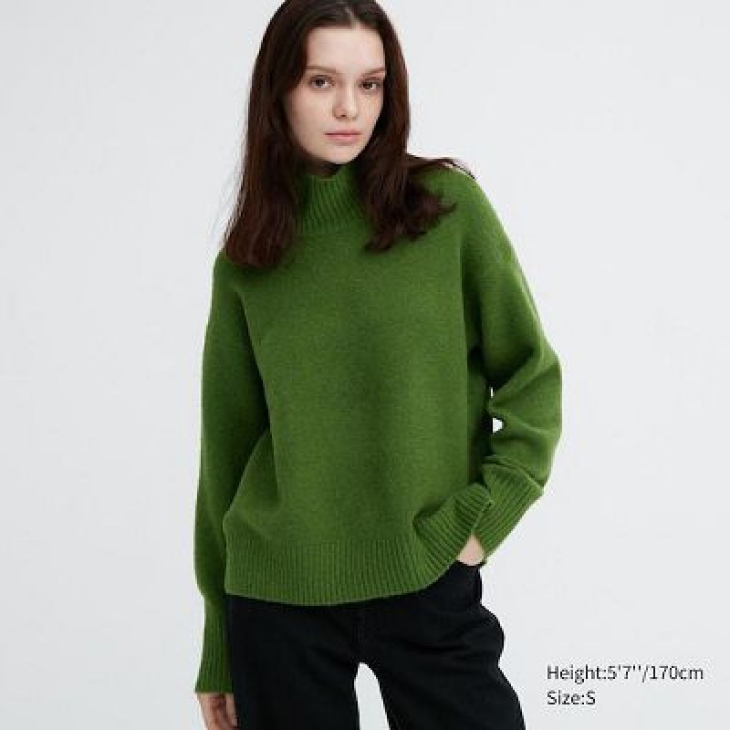 Suéteres Uniqlo Souffle Yarn High Neck Long-Sleeve Mujer Verde | 867421_PE