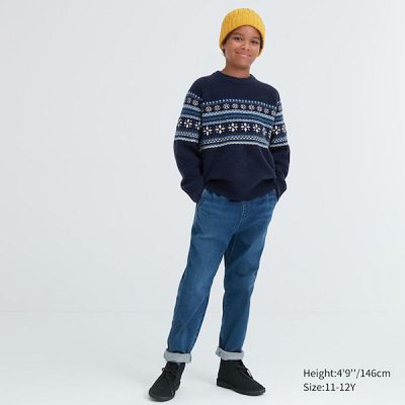 Suéteres Uniqlo Souffle Yarn Long-Sleeve Niños Beige | 801963_PE