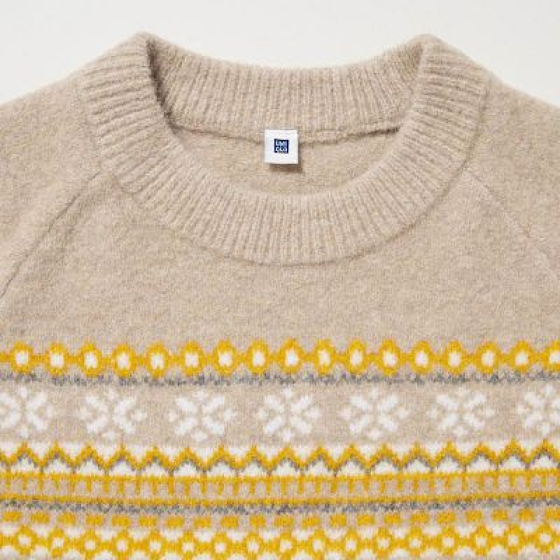 Suéteres Uniqlo Souffle Yarn Long-Sleeve Niños Beige | 801963_PE