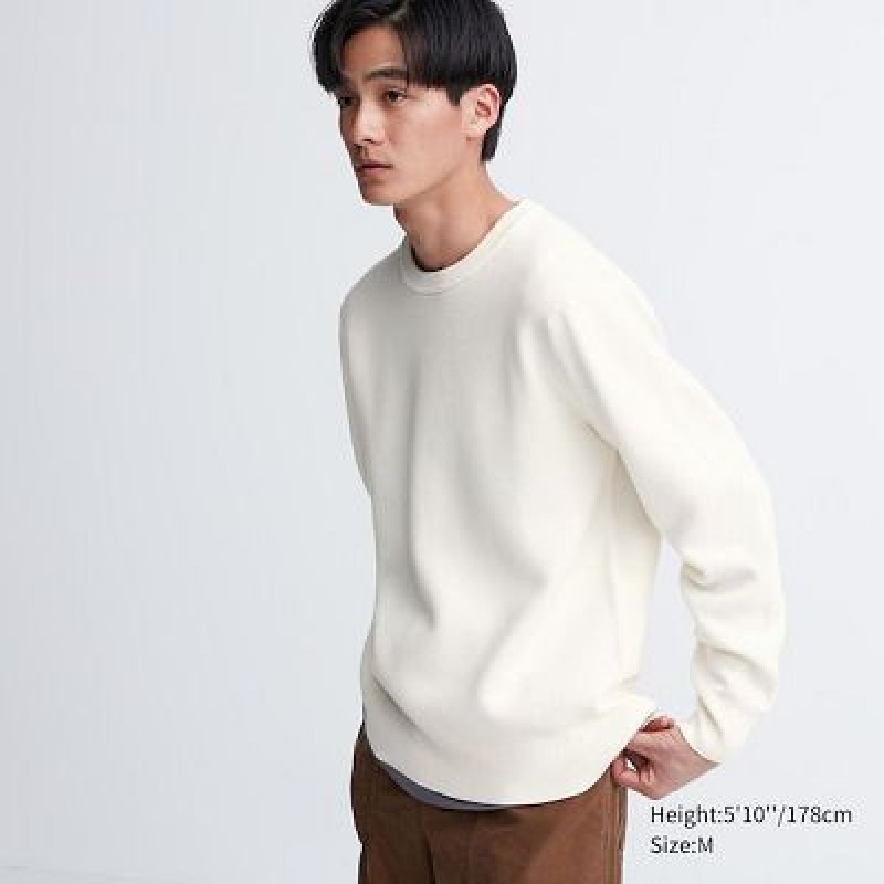 Suéteres Uniqlo Washable Milano Acanalado Crew Neck Hombre Blancas | 470826_PE