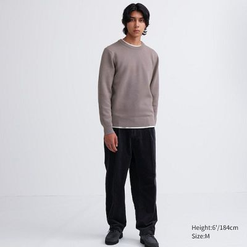 Suéteres Uniqlo Washable Milano Acanalado Crew Neck Hombre Gris | 906358_PE