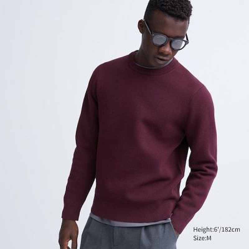 Suéteres Uniqlo Washable Milano Acanalado Crew Neck Hombre Wine | 25193_PE