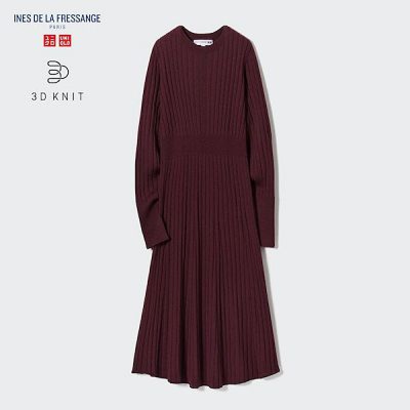 Vestido Uniqlo 3D Knit Acanalado Crew Neck Long-Sleeve Mujer Negras | 254107_PE