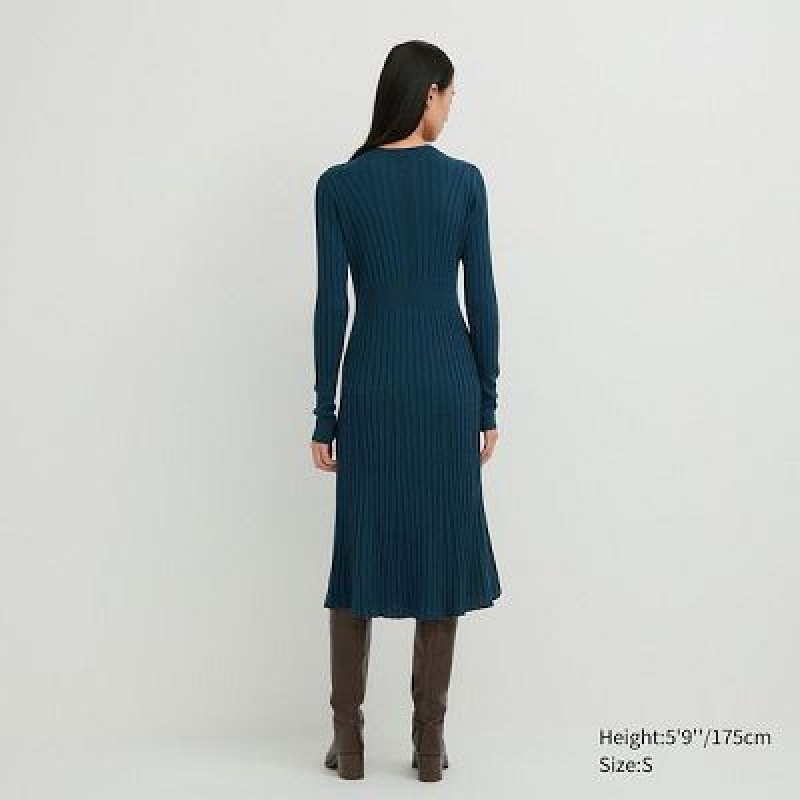 Vestido Uniqlo 3D Knit Acanalado Crew Neck Long-Sleeve Mujer Wine | 13629_PE