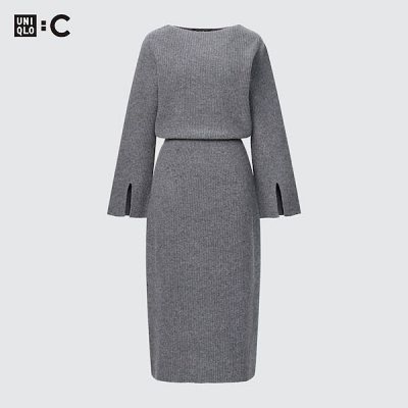 Vestido Uniqlo Boat Neck Long-Sleeve Knit Mujer Gris | 97341_PE