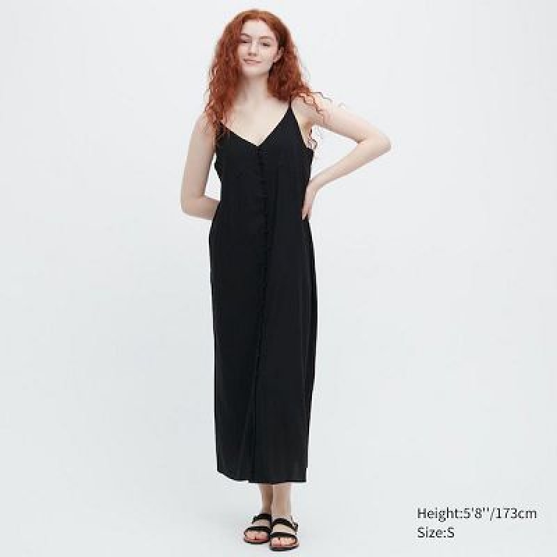 Vestido Uniqlo Button Down Camisole Flare Mujer Negras | 47269_PE