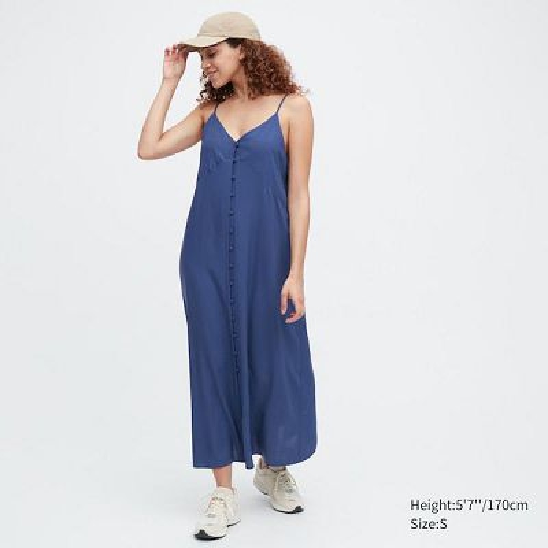 Vestido Uniqlo Button Down Camisole Flare Mujer Azules | 356087_PE