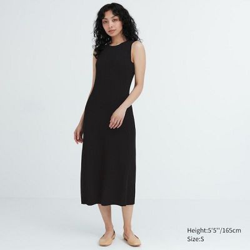 Vestido Uniqlo Cotton Blend Knit Sleeveless Mujer Negras | 392048_PE