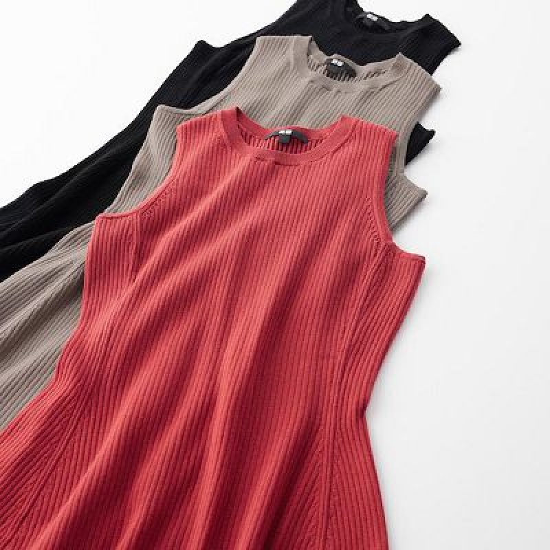 Vestido Uniqlo Cotton Blend Knit Sleeveless Mujer Rojas | 817695_PE