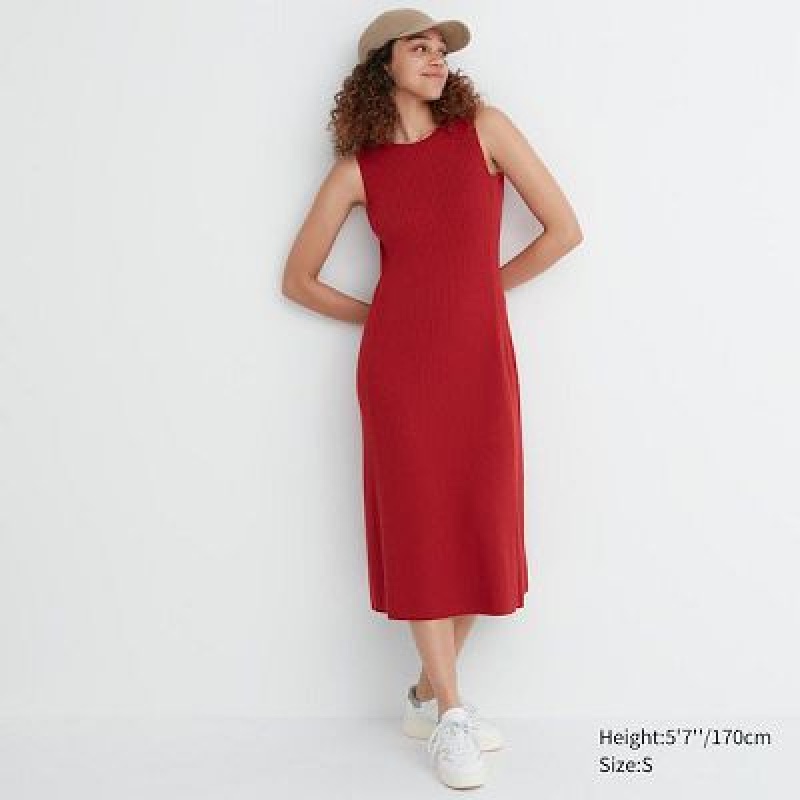 Vestido Uniqlo Cotton Blend Knit Sleeveless Mujer Rojas | 817695_PE