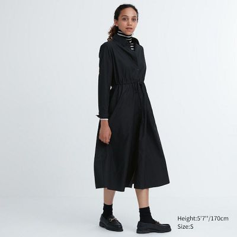 Vestido Uniqlo Cotton Long-Sleeve Mujer Negras | 675982_PE