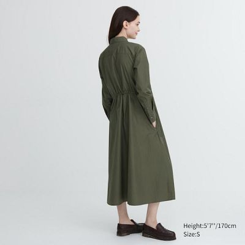 Vestido Uniqlo Cotton Long-Sleeve Mujer Verde | 435071_PE