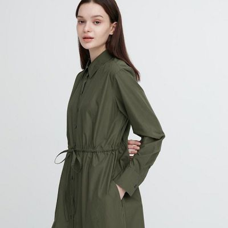 Vestido Uniqlo Cotton Long-Sleeve Mujer Verde | 435071_PE