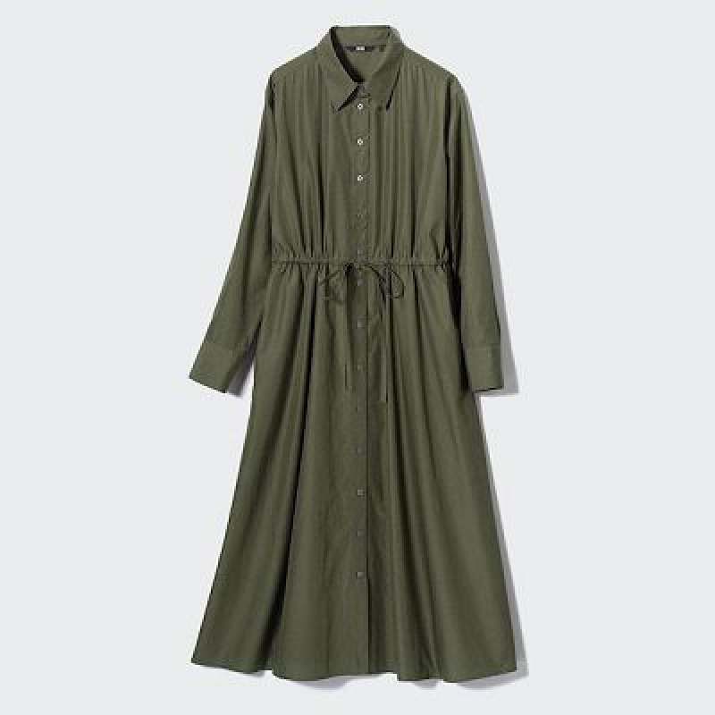 Vestido Uniqlo Cotton Long-Sleeve Mujer Verde | 435071_PE