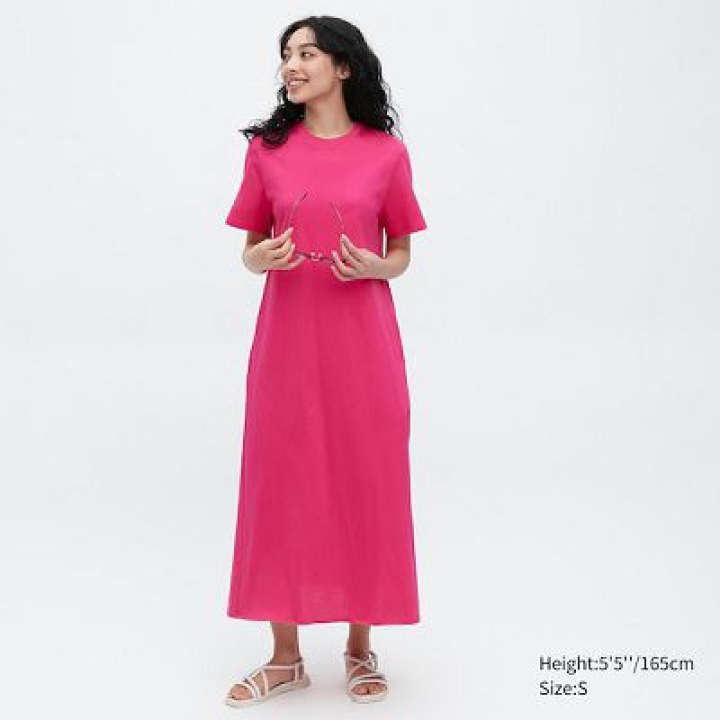 Vestido Uniqlo Mercerized Cotton Short-Sleeve A-Line Mujer Rosas | 538429_PE