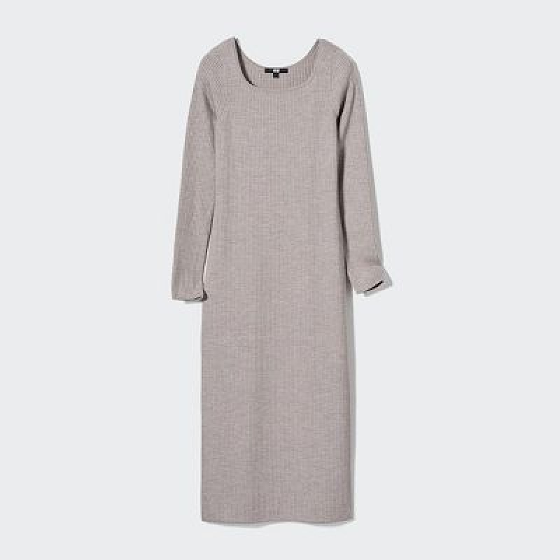 Vestido Uniqlo Merino Blend Fitted U Neck Long Sleeve Mujer Gris | 108924_PE