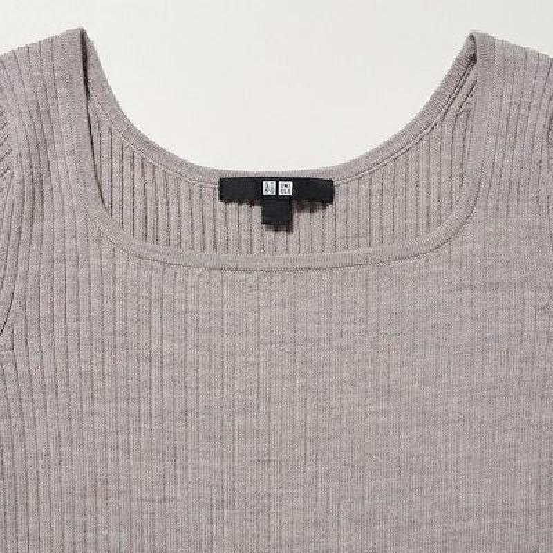 Vestido Uniqlo Merino Blend Fitted U Neck Long Sleeve Mujer Gris | 108924_PE