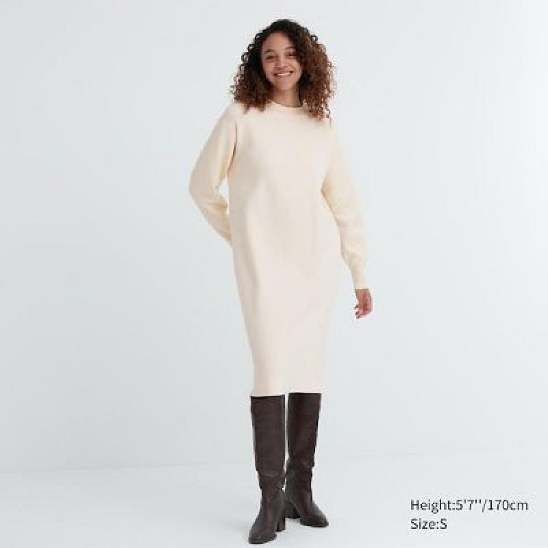 Vestido Uniqlo Souffle Yarn Long-Sleeve Mujer Blancas | 803692_PE