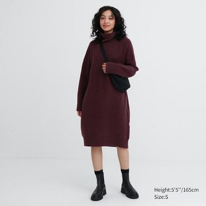 Vestido Uniqlo Souffle Yarn Turtleneck Mujer Wine | 507263_PE