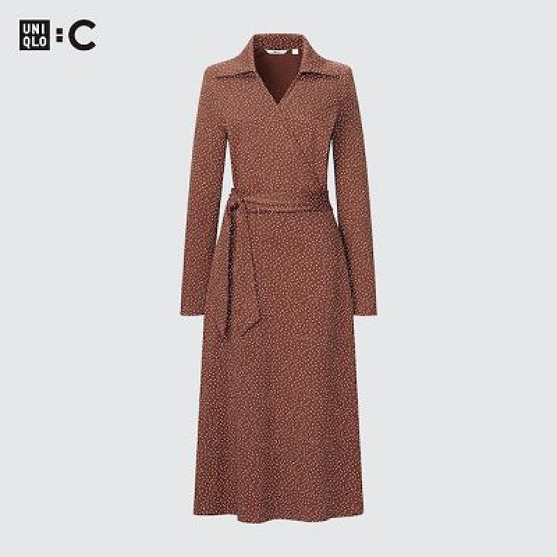 Vestido Uniqlo Wrap Long-Sleeve Mujer Marrones | 894210_PE