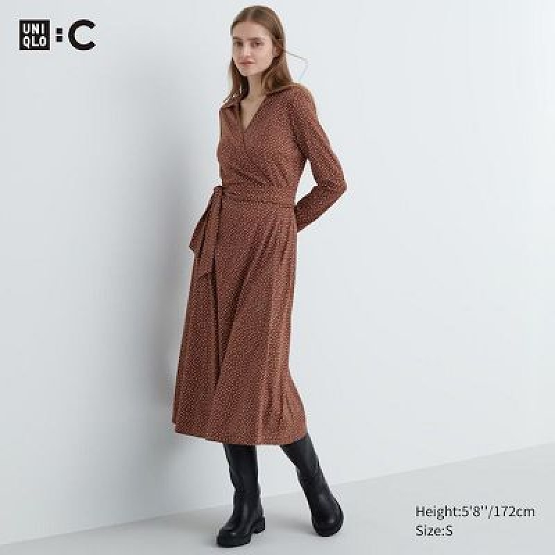 Vestido Uniqlo Wrap Long-Sleeve Mujer Marrones | 894210_PE