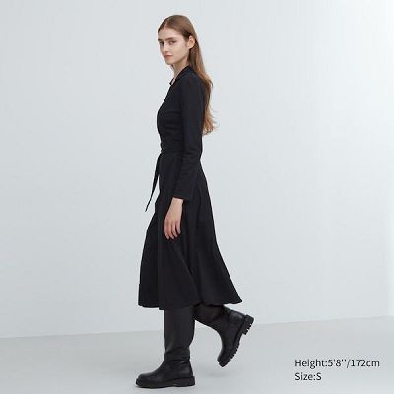 Vestido Uniqlo Wrap Long-Sleeve Mujer Negras | 807359_PE