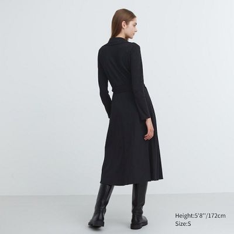 Vestido Uniqlo Wrap Long-Sleeve Mujer Negras | 807359_PE