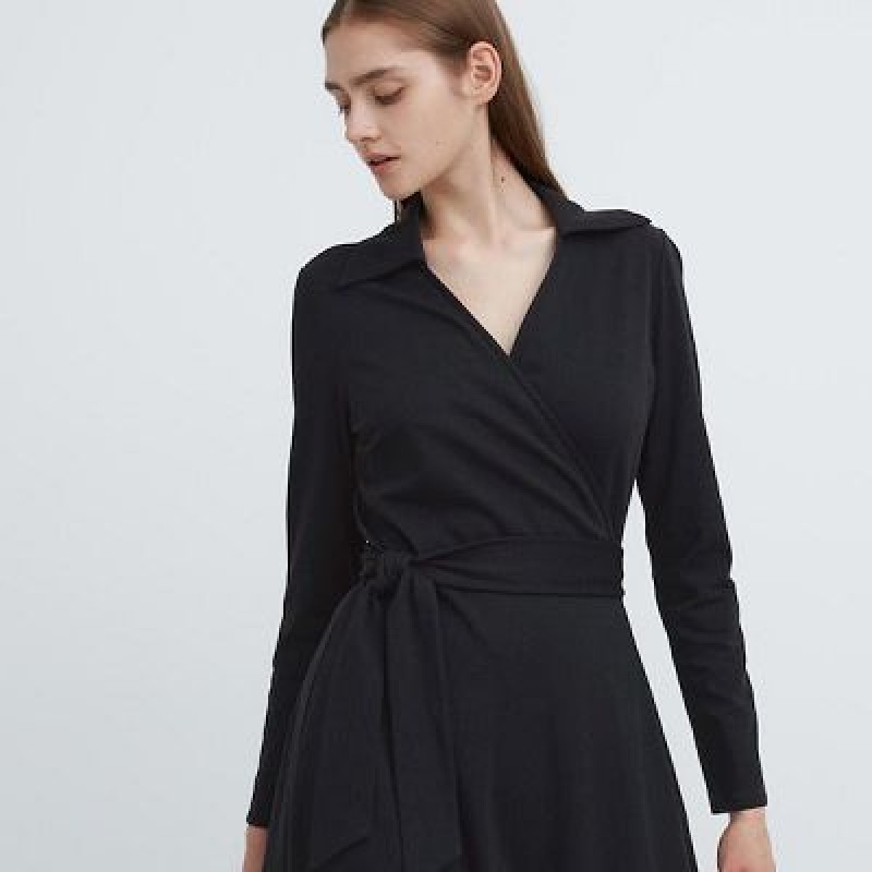 Vestido Uniqlo Wrap Long-Sleeve Mujer Negras | 807359_PE